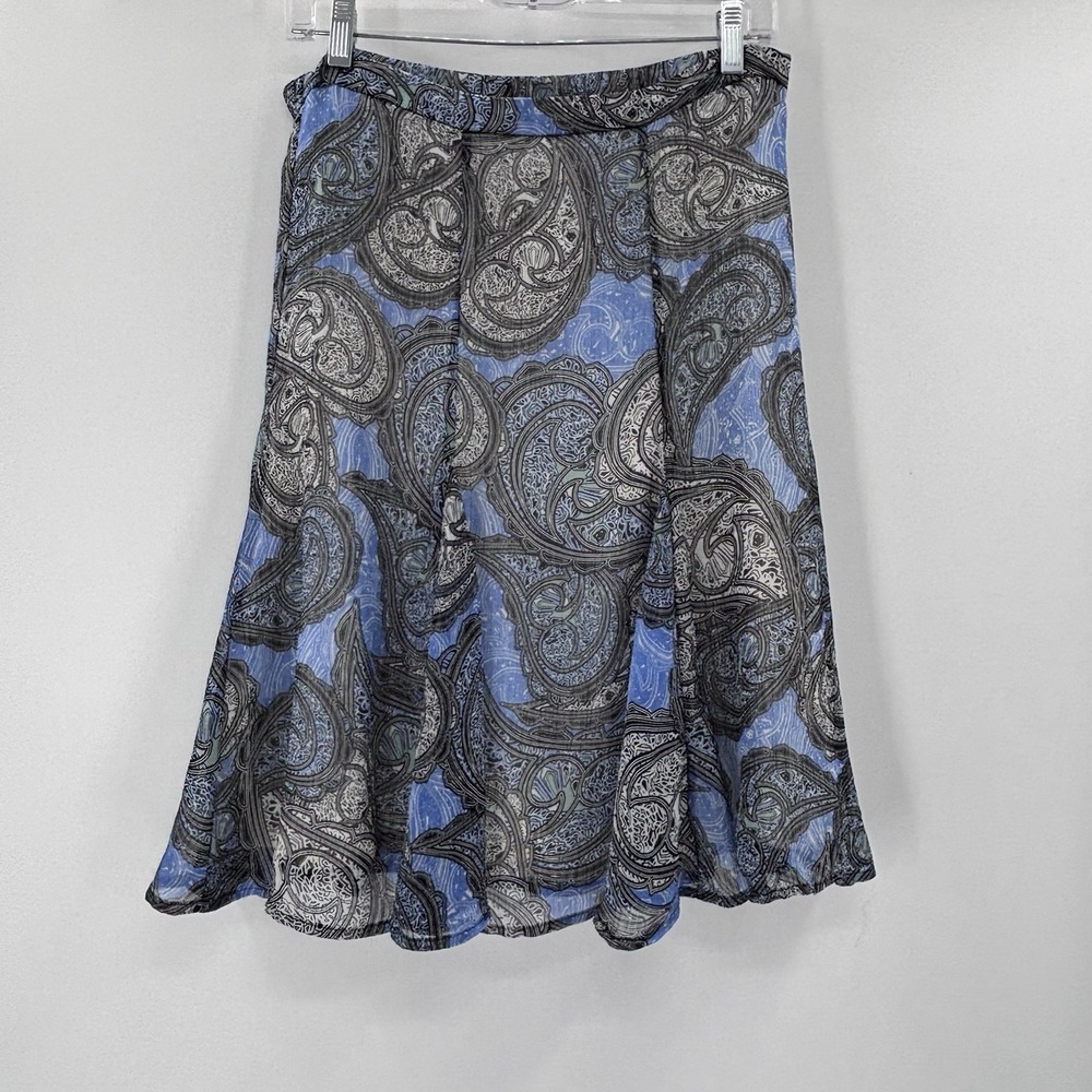 Vintage Blue Paisley Midi Skirt Sz Small Boho Fairy Feminine Crinkle‎ Flowy